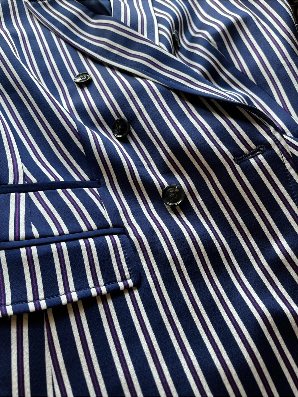 NWT Banana Republic Navy Burgundy & White Striped Double-Breasted Blazer Jacket